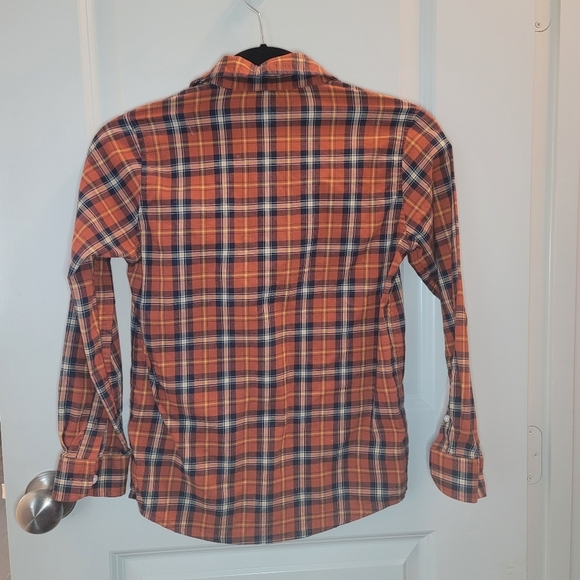 Cat & Jack Boys Orange/blue Plaid cotton long sleeve button down shirt - Picture 3 of 5